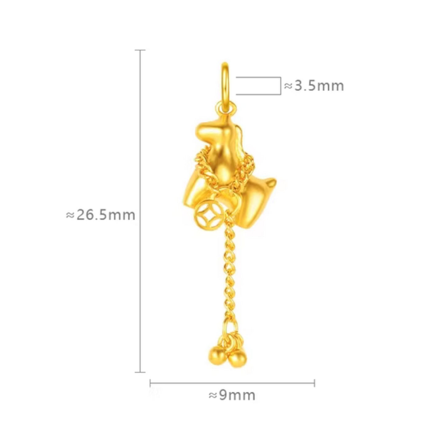 24K Real Gold Chinese Zodiac Bring Wealth Coin Horse Pendant Charm