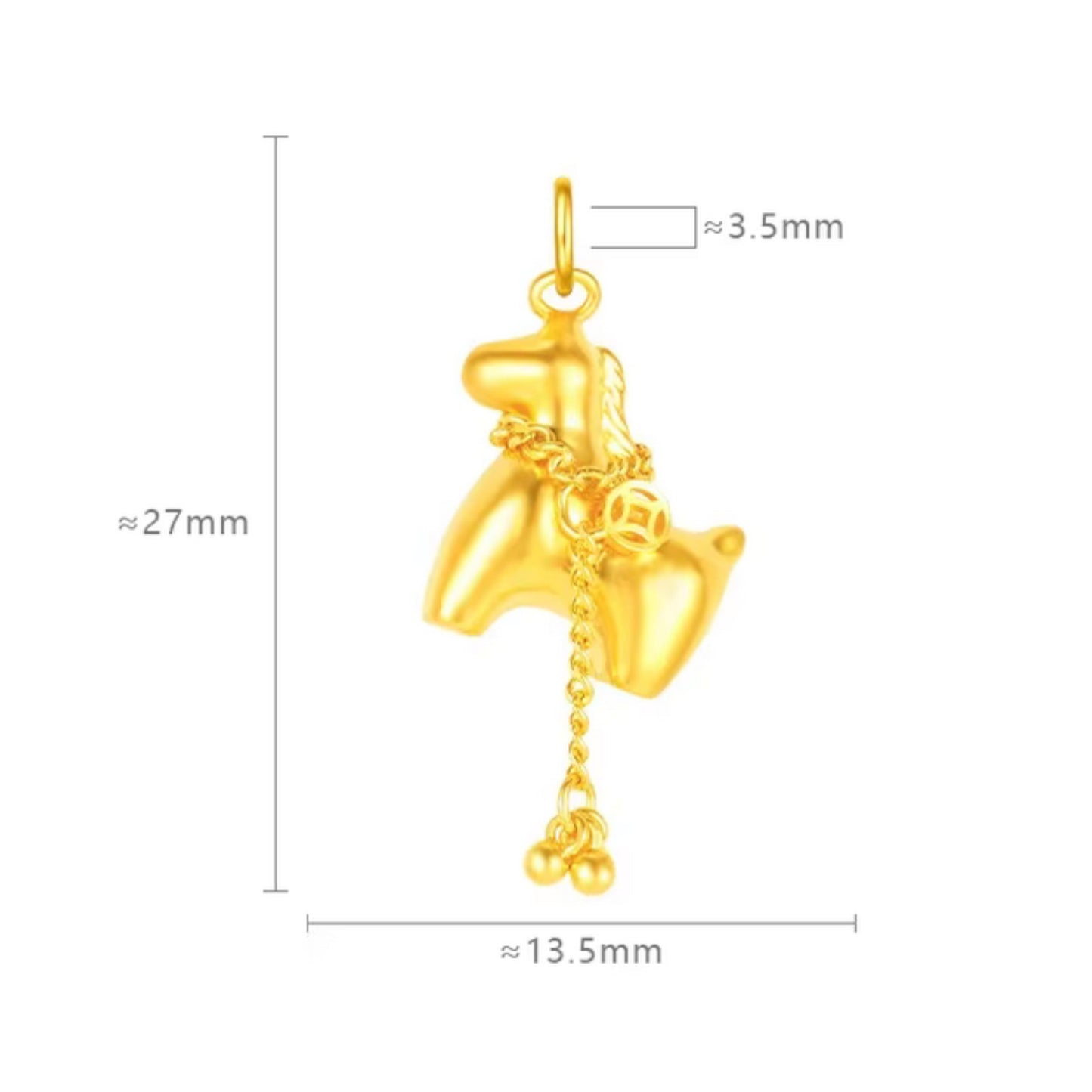 24K Real Gold Chinese Zodiac Bring Wealth Coin Horse Pendant Charm