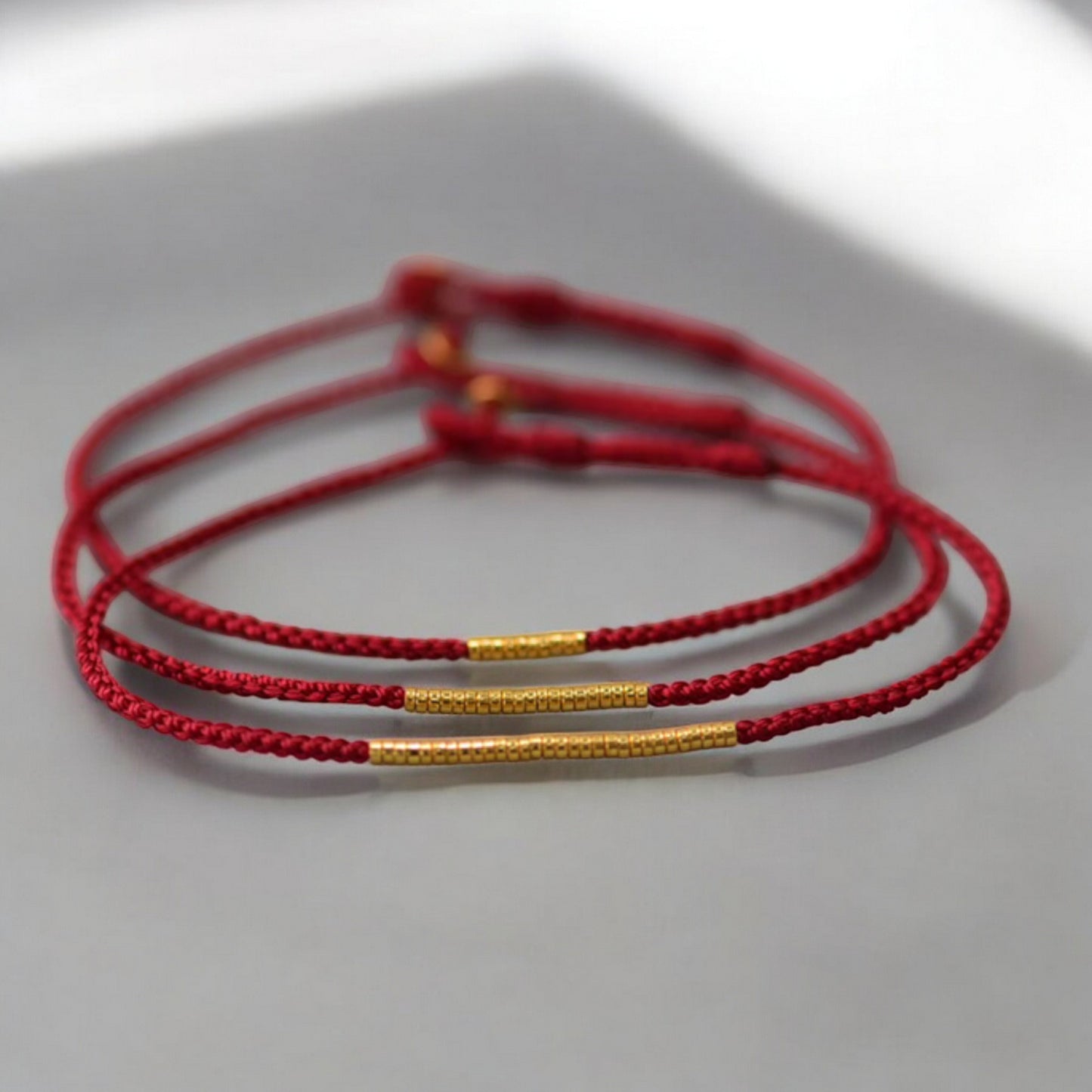 24k 999 Gold Beads Charm Thin Red Braided Rope Bracelet