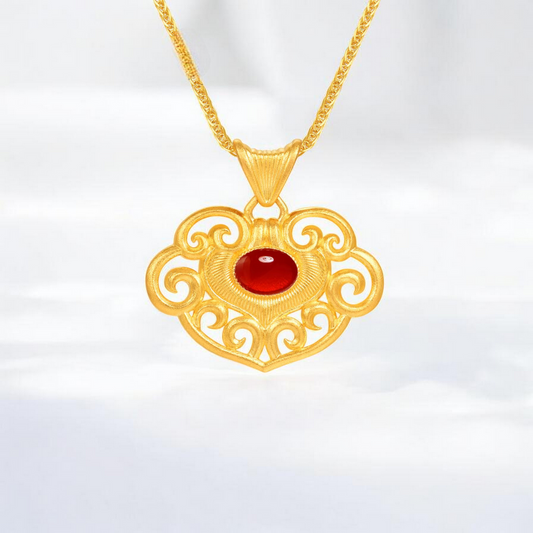 24K Real Gold Lucy Cloud Ruyi Enamel Elegance Pendant and Earrings