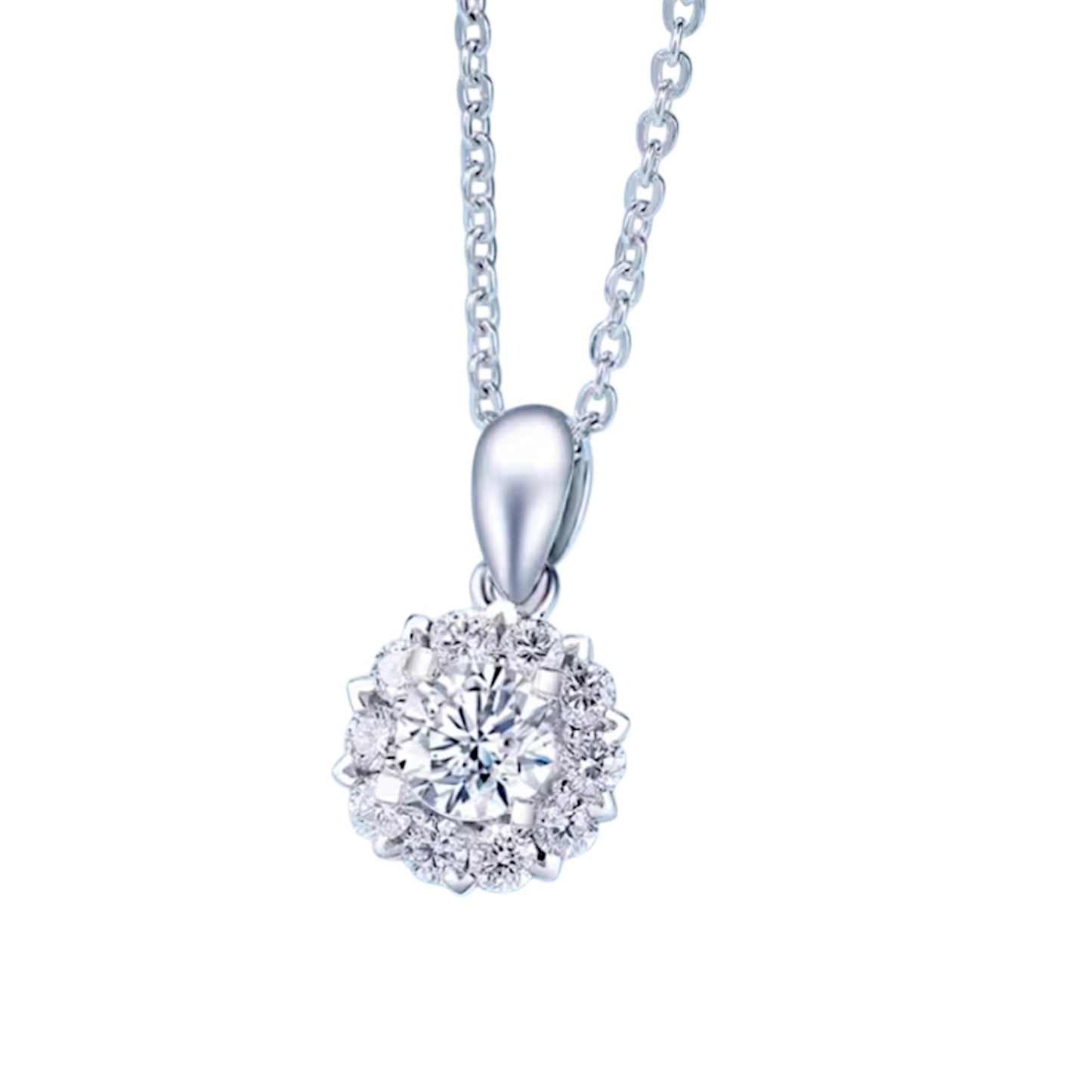 18K White Gold Minimal Diamond Wedding Bridal Stud Earrings and Necklace