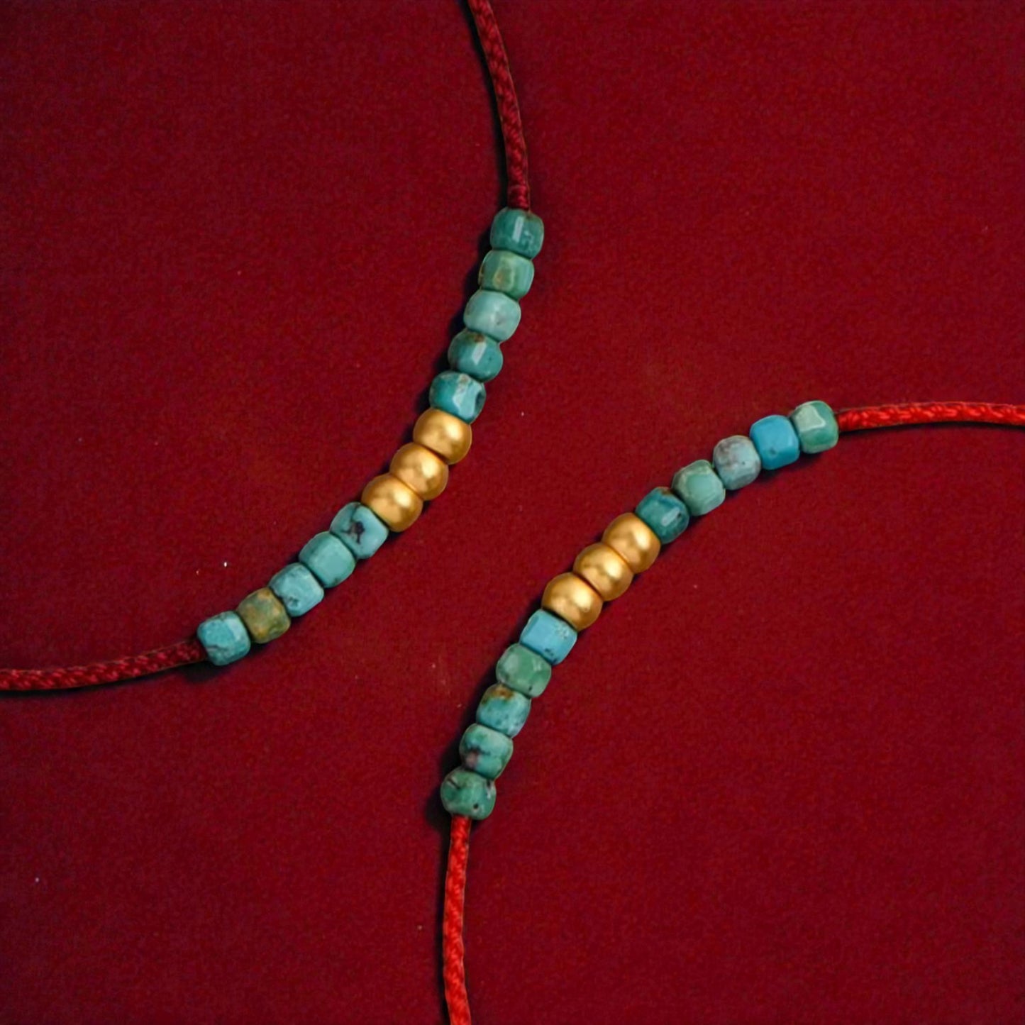 24k 999 Gold Beads Turquoise Fine Red Rope Bracelet and Anklet for Men and Women