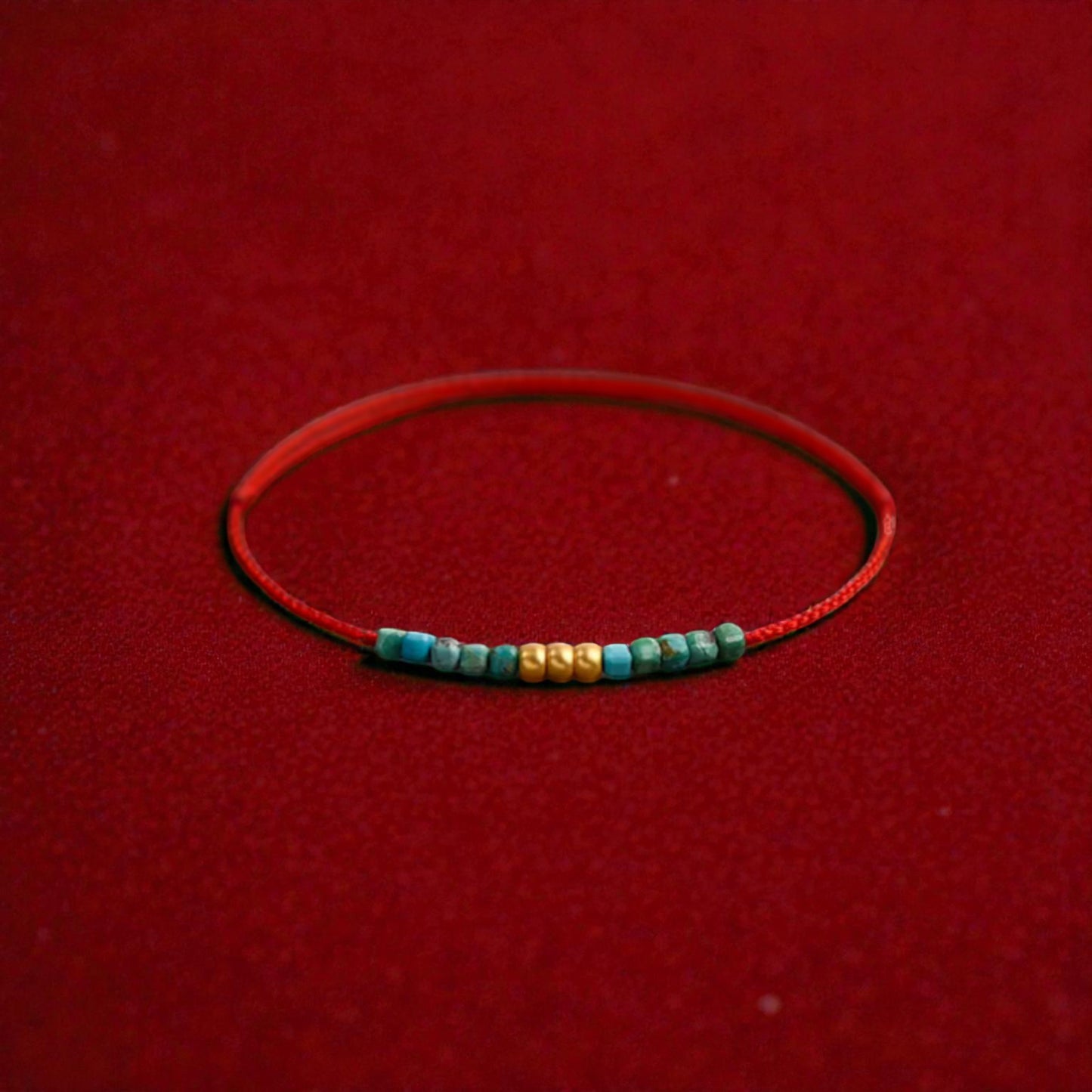 24k 999 Gold Beads Turquoise Fine Red Rope Bracelet and Anklet for Men and Women