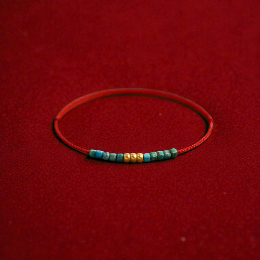 24k 999 Gold Beads Turquoise Fine Red Rope Bracelet and Anklet for Men and Women