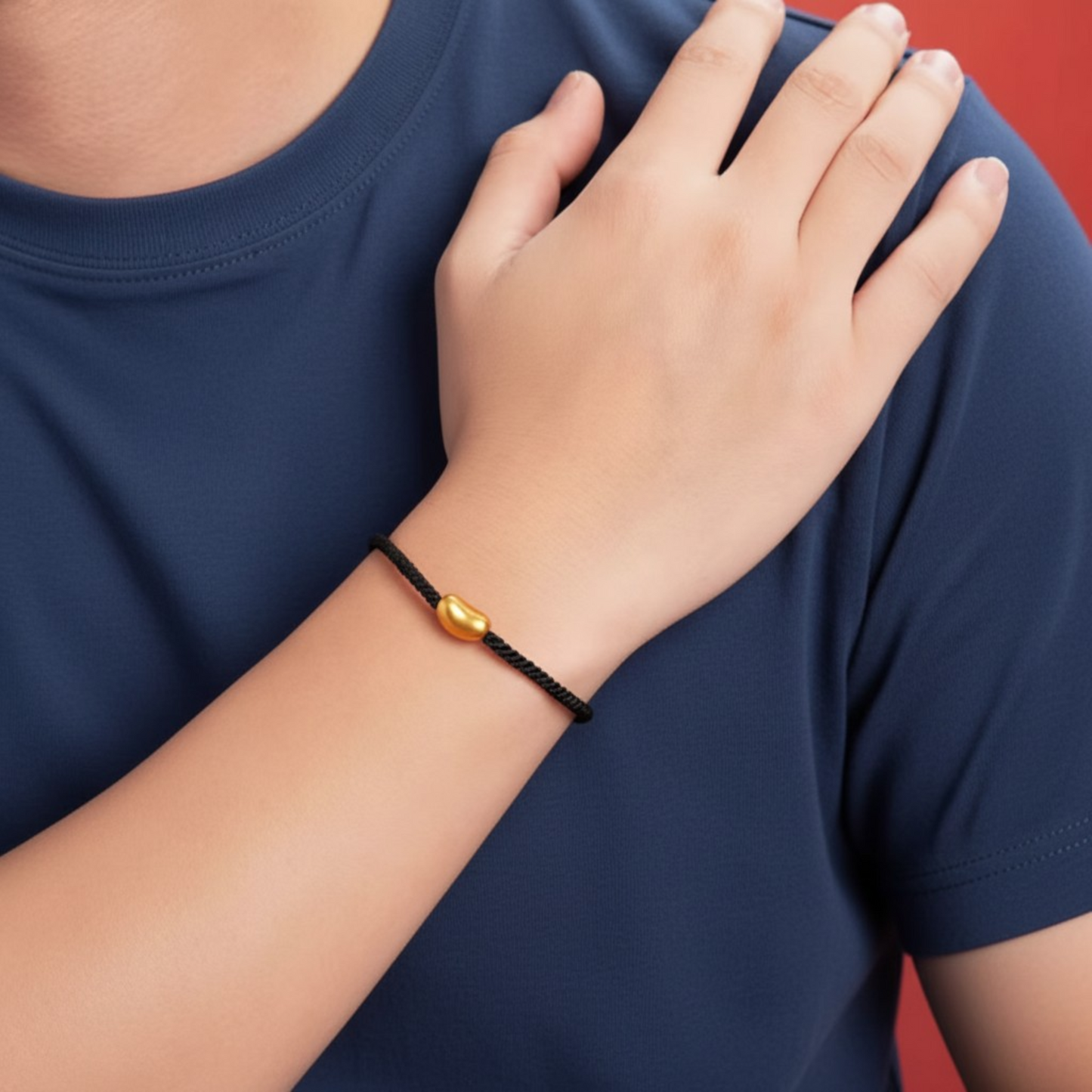 24K 999 Gold Couple Men Women Red Bean Charm Rope Bracelet
