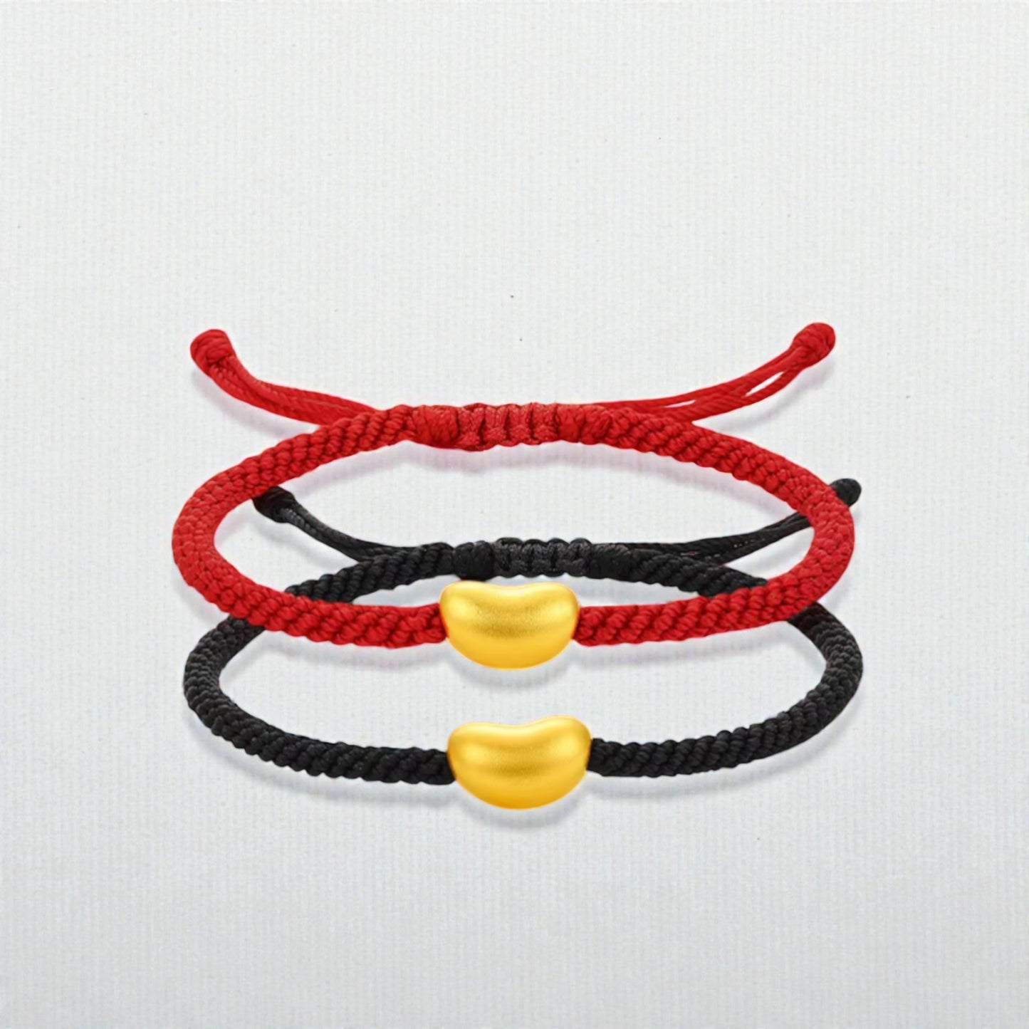 24K 999 Gold Couple Men Women Red Bean Charm Rope Bracelet
