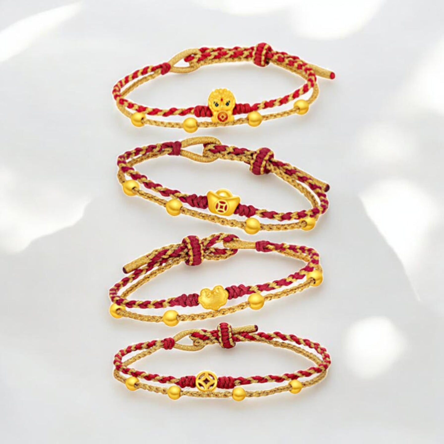 24k 999 Gold Ruyi Ingot Coin Charm Double Layer Rope Braided Bracelet