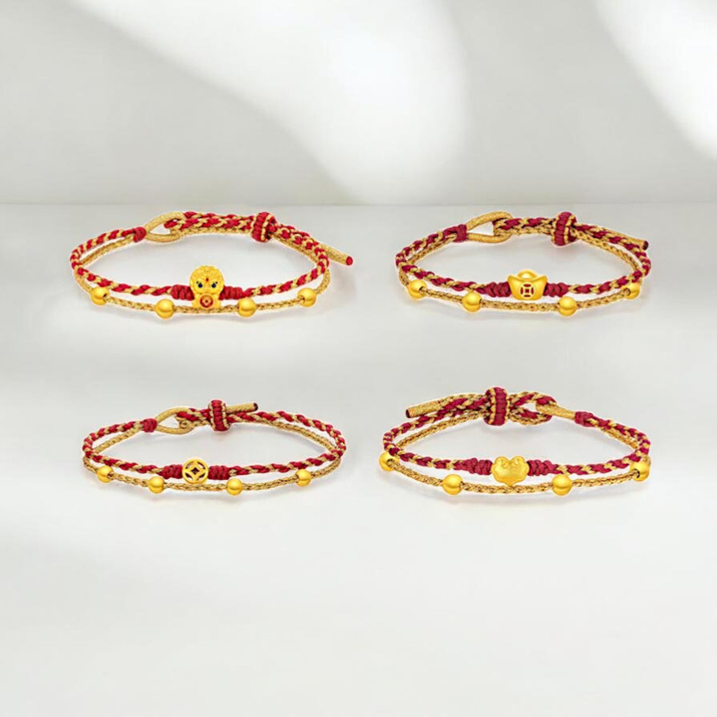 24k 999 Gold Ruyi Ingot Coin Charm Double Layer Rope Braided Bracelet