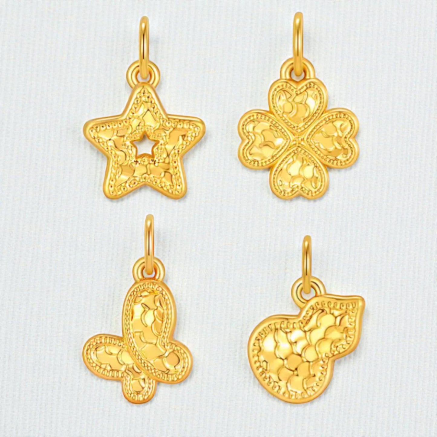 24k 999 5D Hard Gold Mini Gourd Clover Star and Butterfly Charm Pendant