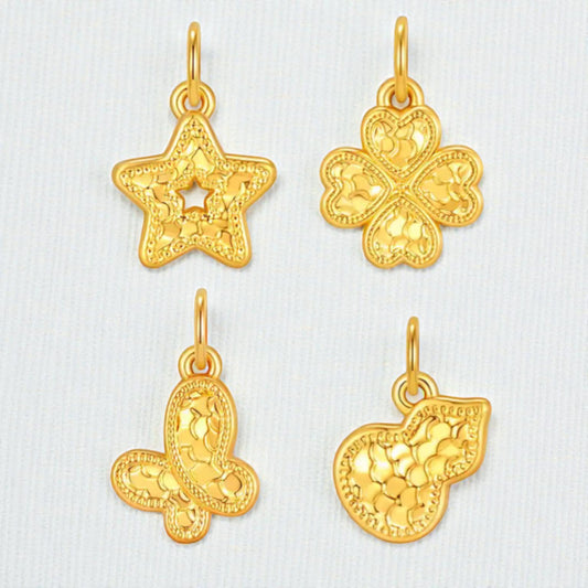 24k 999 5D Hard Gold Mini Gourd Clover Star and Butterfly Charm Pendant