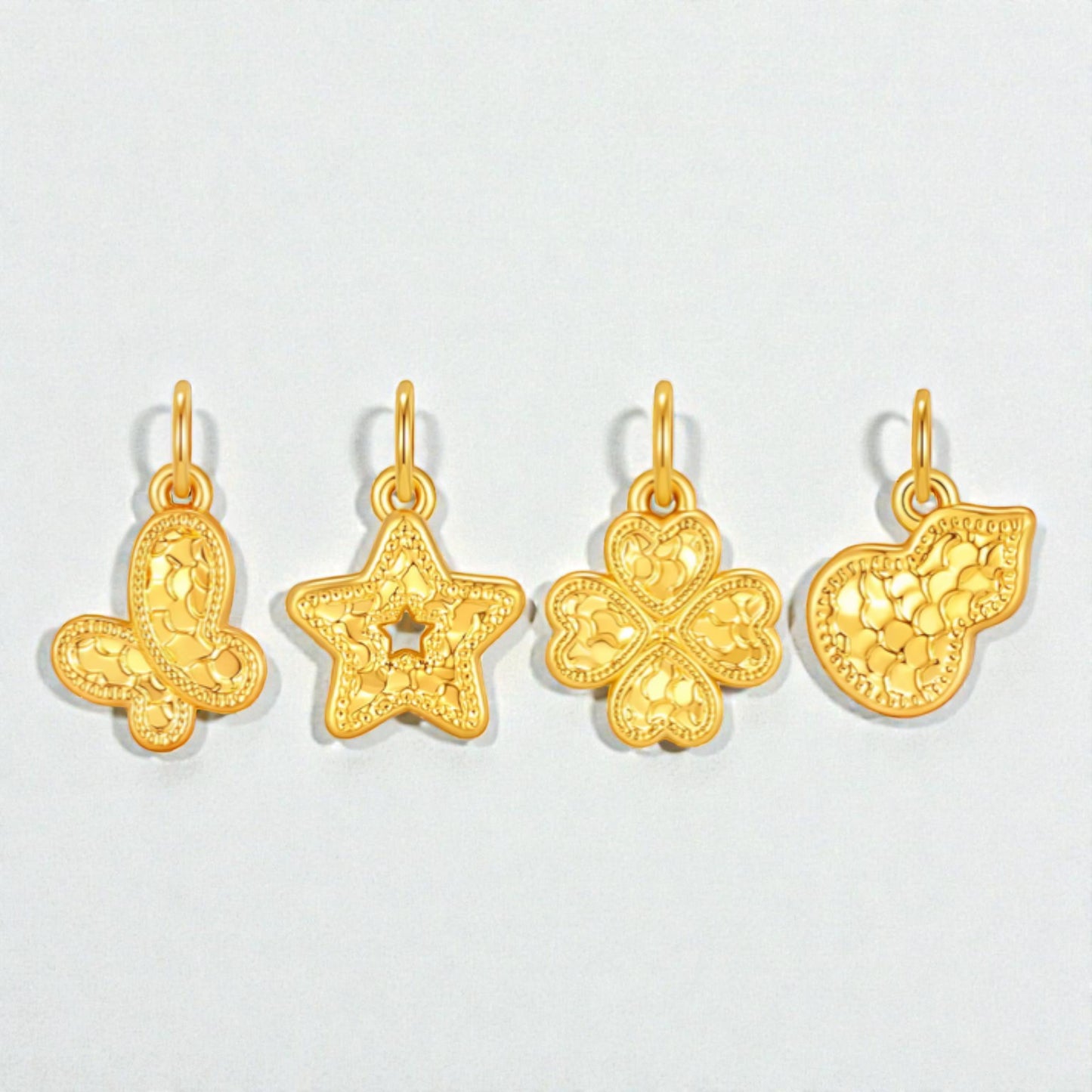 24k 999 5D Hard Gold Mini Gourd Clover Star and Butterfly Charm Pendant