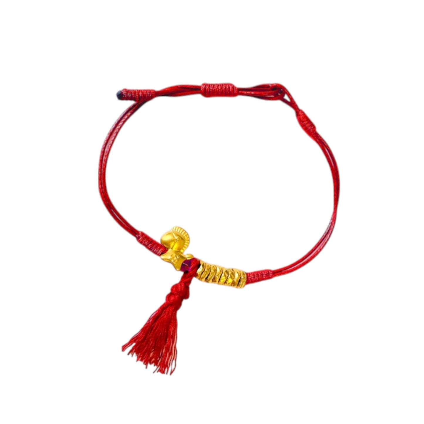 24k 999 Gold Mini Horse Beads Charm Tassel Woven Adjustable Bracelet