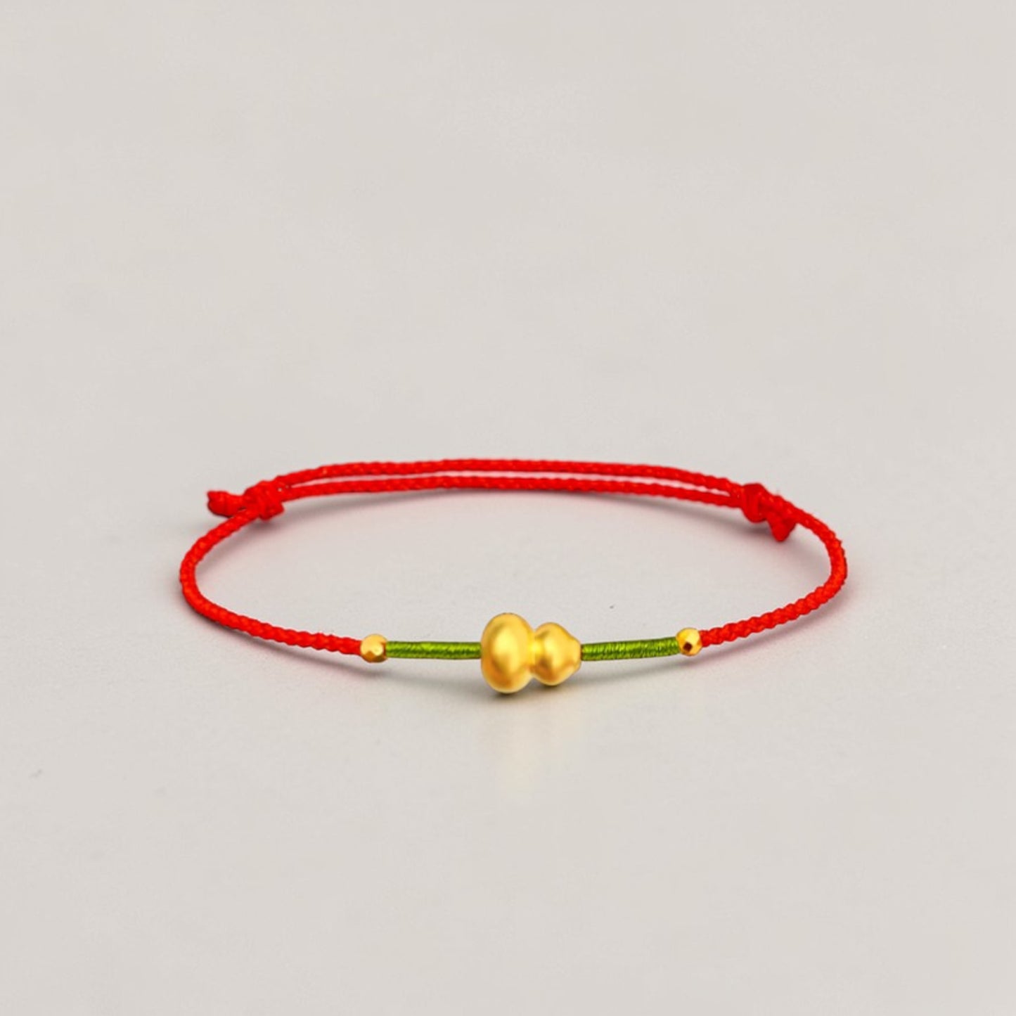 24k 999 Gold Mini Gourd Charm Thin Rope Braided Bracelet