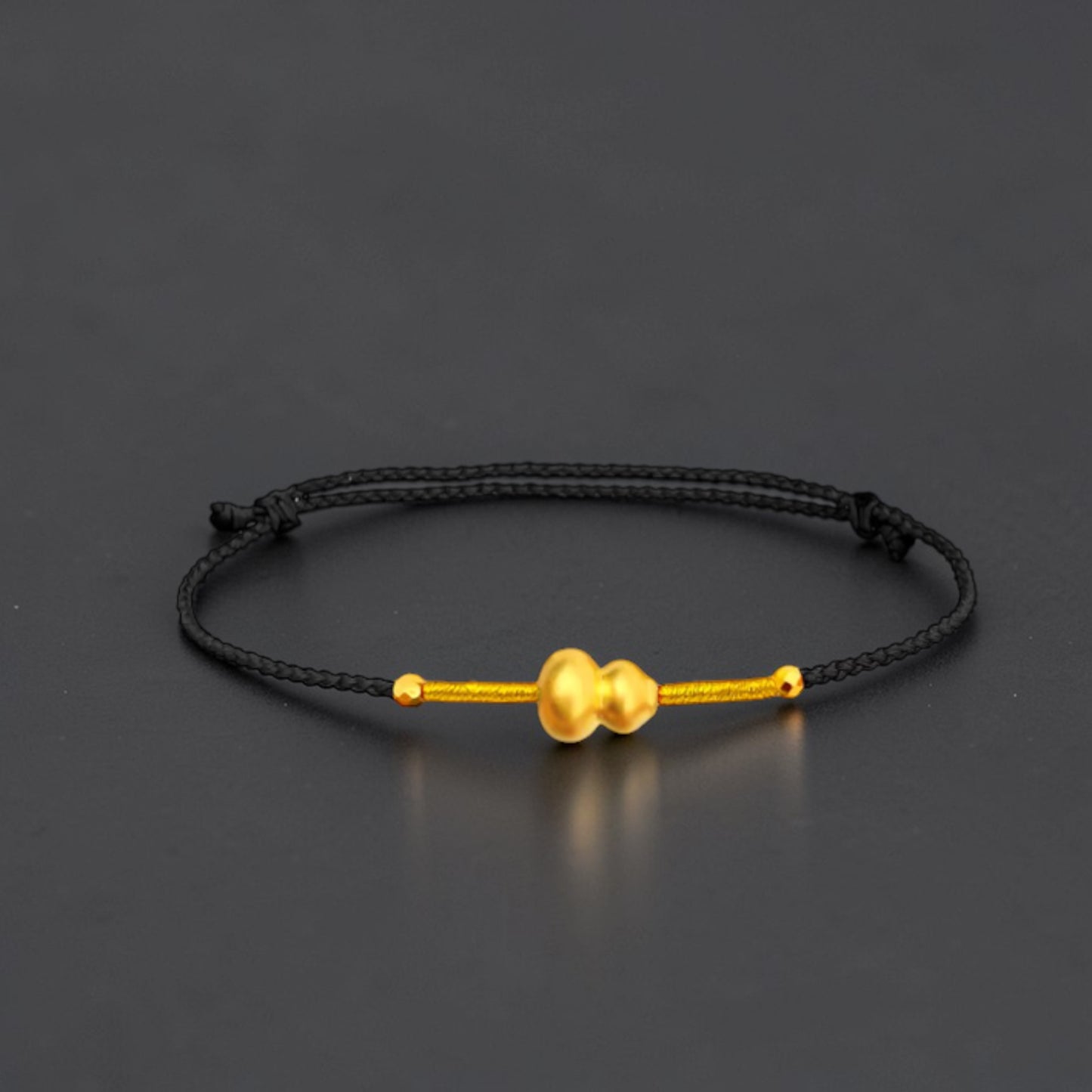 24k 999 Gold Mini Gourd Charm Thin Rope Braided Bracelet