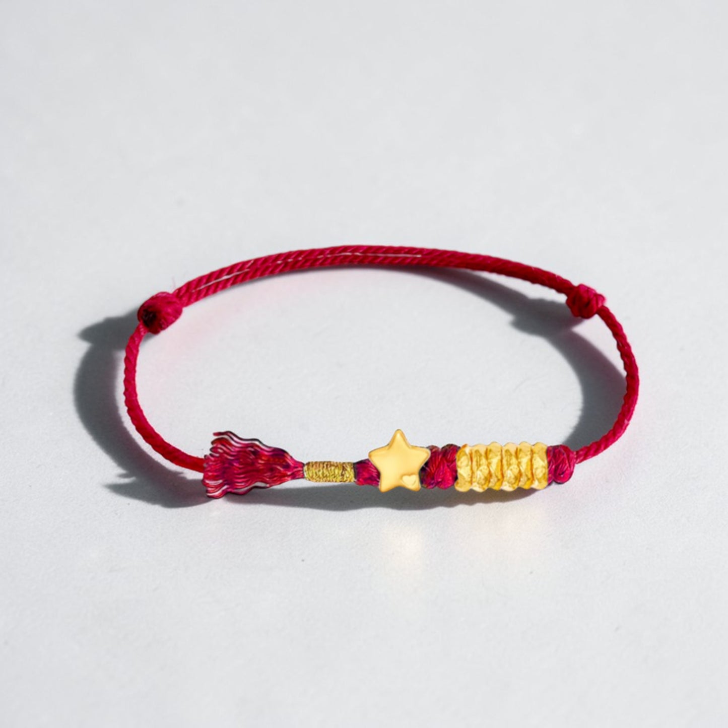24k 999 Gold Shooting Star Charm with Beads Woven Rope Bracelet