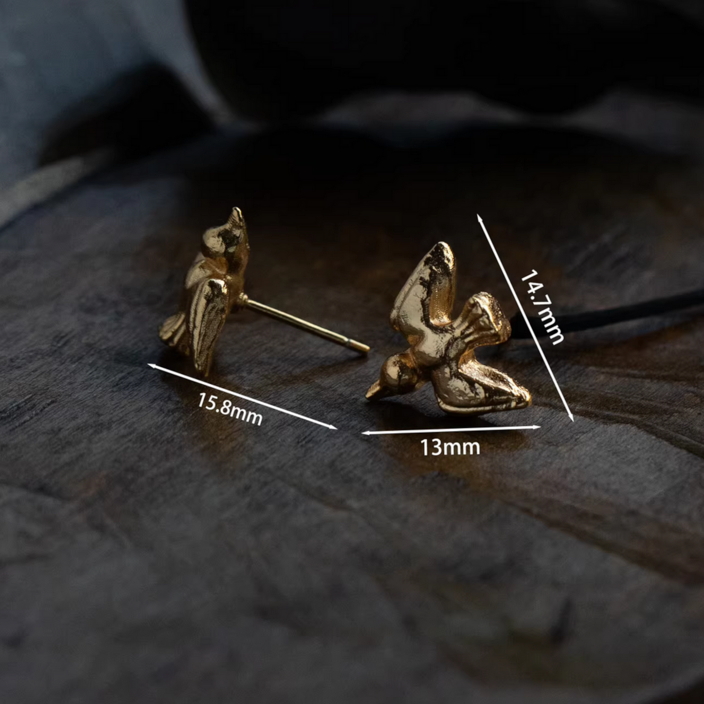 24K 999 Pure Gold Mini Bird Freedom Minimal Stud Earrings