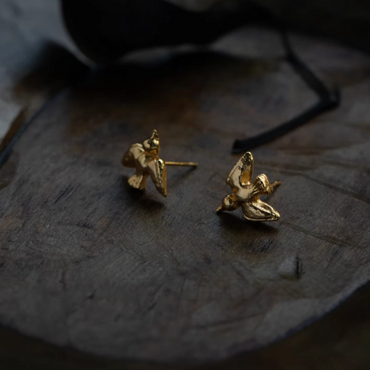 24K 999 Pure Gold Mini Bird Freedom Minimal Stud Earrings