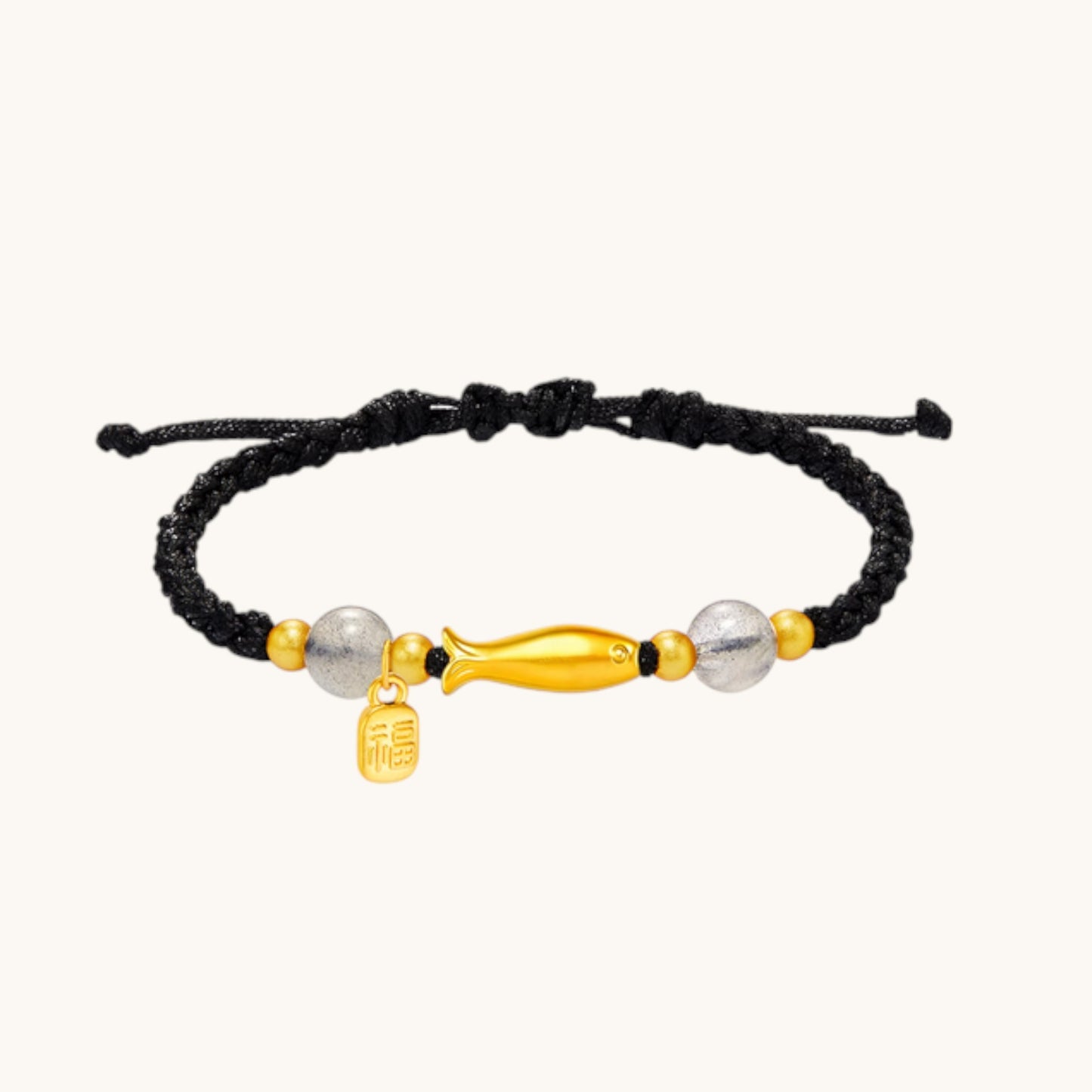 24K 999 5D Gold Fish Charm Blessing Fu Charm Weaving Adjustable Bracelet