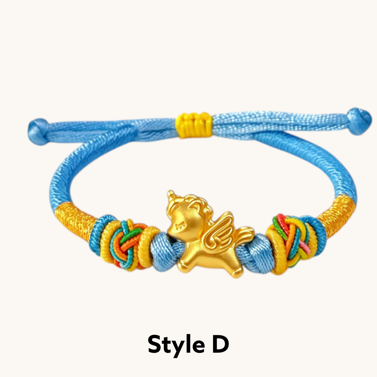 24K 999 Gold Little Wing Horse Zodiac Charm Adjustable Woven Bracelet Babyshower Kid Birthday Gift