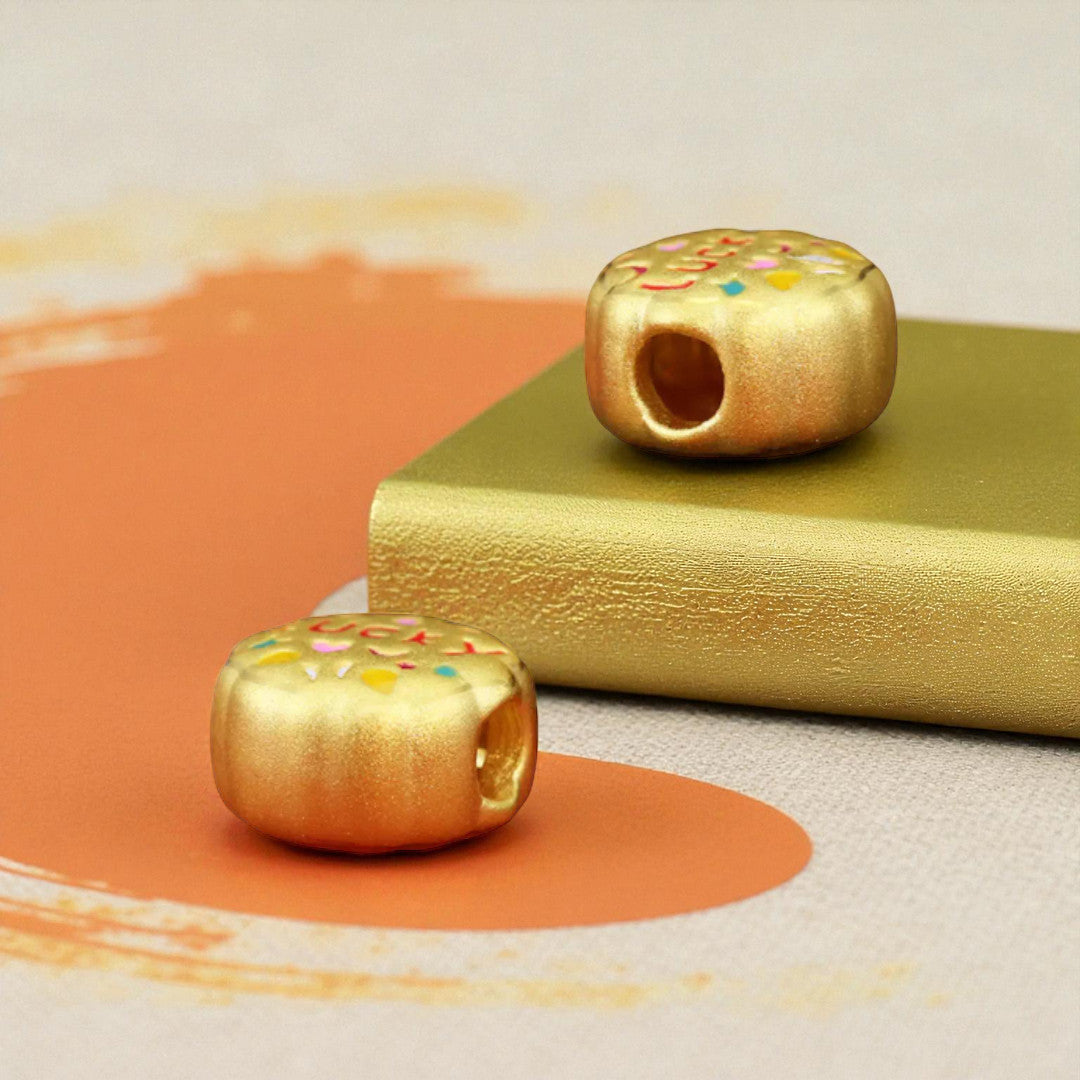 24K Pure 999 Gold Lucky Blessing Cute Cookie D.I.Y Charm Pendant