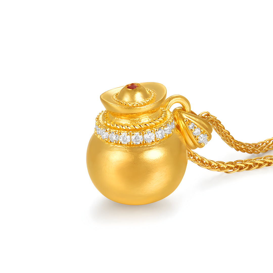 24K Pure Gold Lucky Wealth Money Bag Pendant - Gypsophila Co.