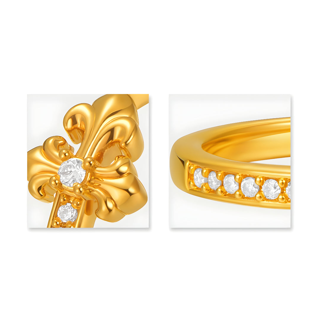 24k Pure Gold 5D Hard Gold Cross Zircon Band Stacking Ring - Gypsophila Co.