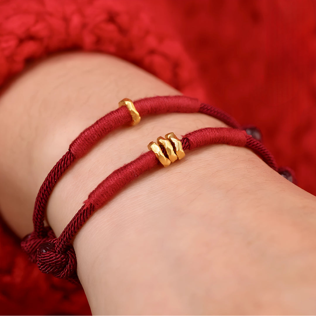24k Solid 999 Gold Blessing Beads with Red String Braided Rope Bracelet and Anklet for Good Luck