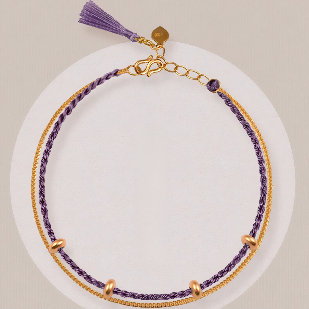 24k Pure 999 Gold Braided red Rope Gold Chain Double Dual Layer Bracelet