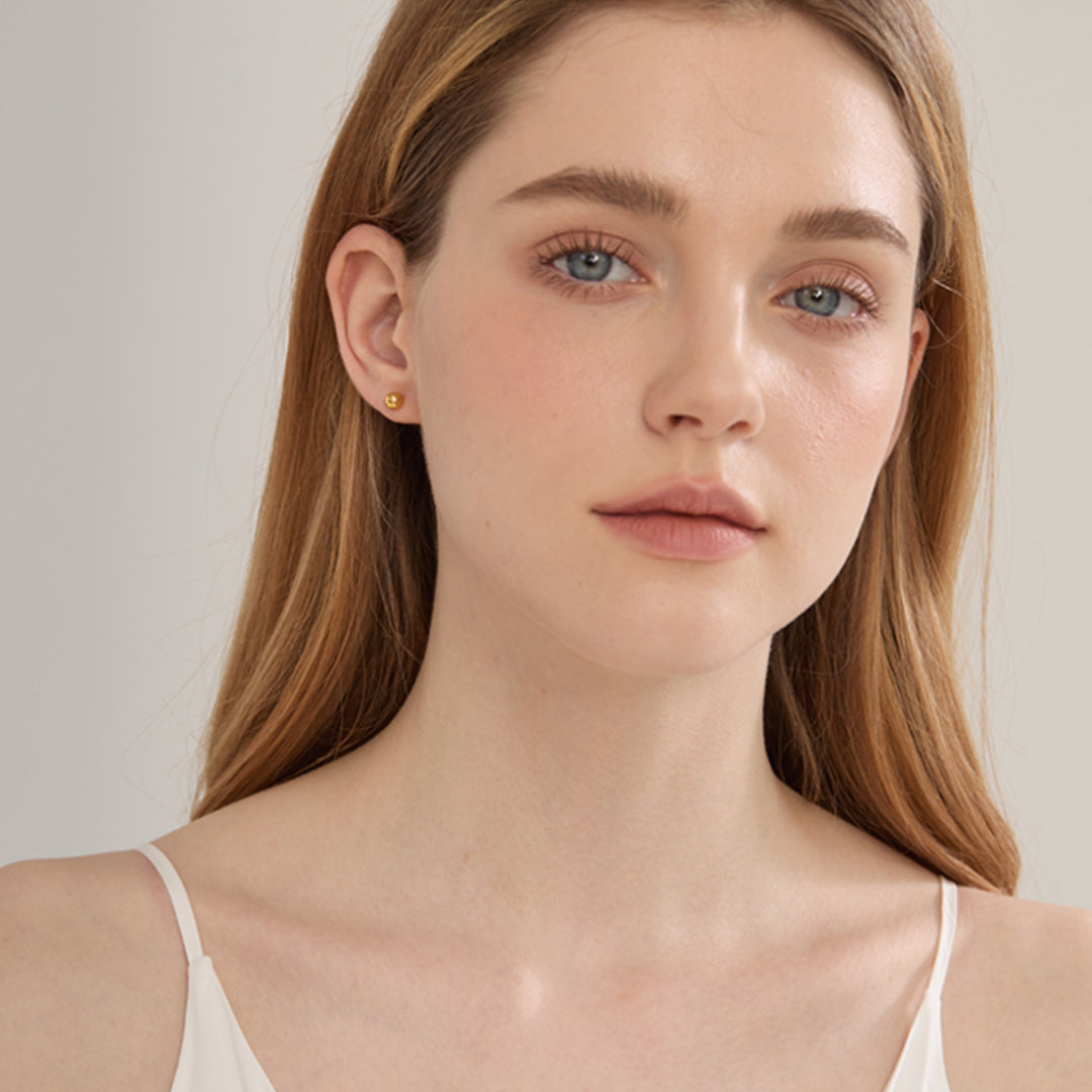 18k Real Gold Ball Bead Stud Earrings