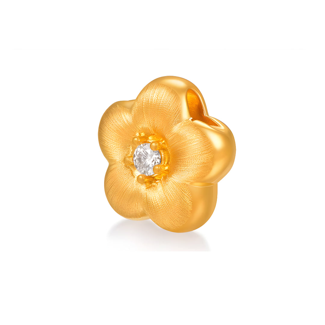 24K Golden Moissanite Flower Gold Stud Earrings And Flower Pendant 5D Retro Brushed Pattern