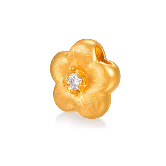 24K Golden Moissanite Flower Gold Stud Earrings And Flower Pendant 5D Retro Brushed Pattern