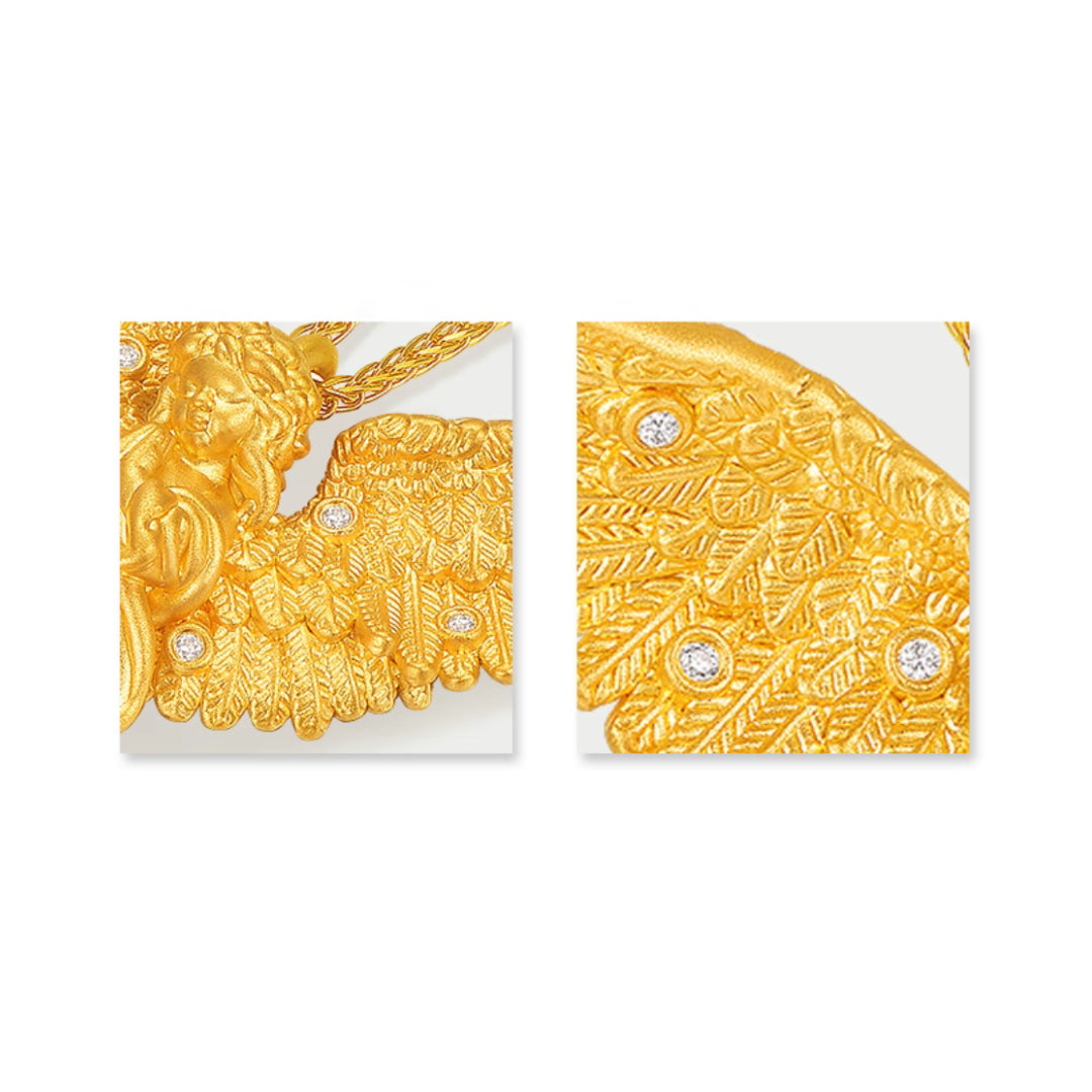 24K Real Gold Eternal Zircon Wing Angel Gold Pendant