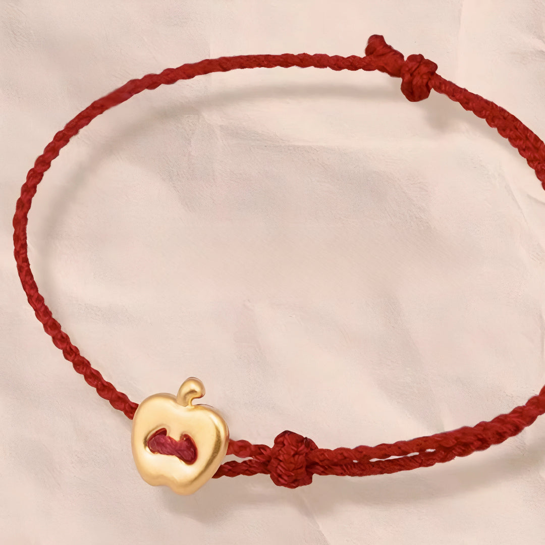 24k Pure 999 Gold Star Cat Dog Deer Apple Charm with Red Rope Bracelet