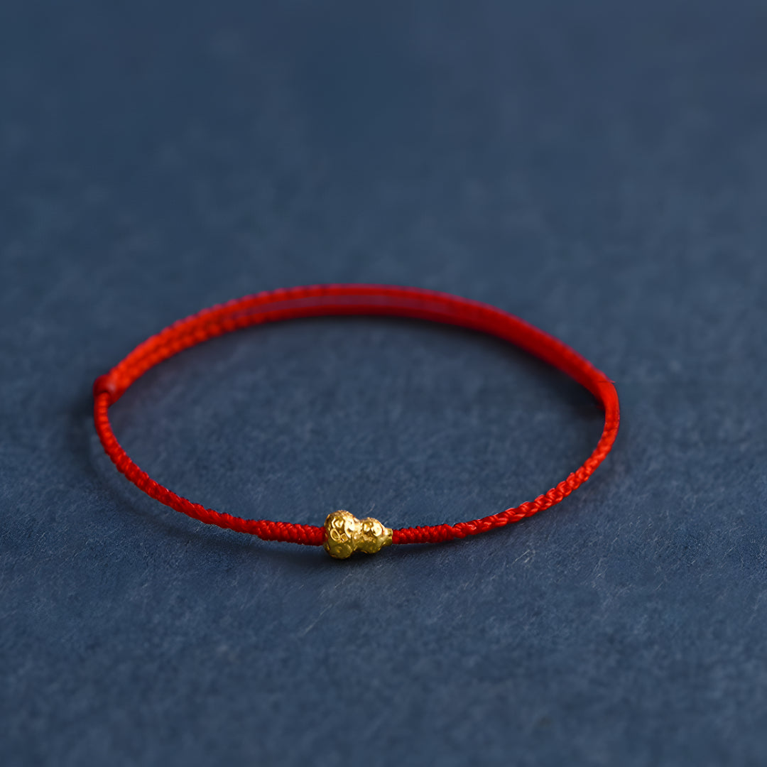 24k Solid 999 Gold Lucky Gourd Red Rope Bracelet for Men and Women Blessing and Peace Braided Bracelet