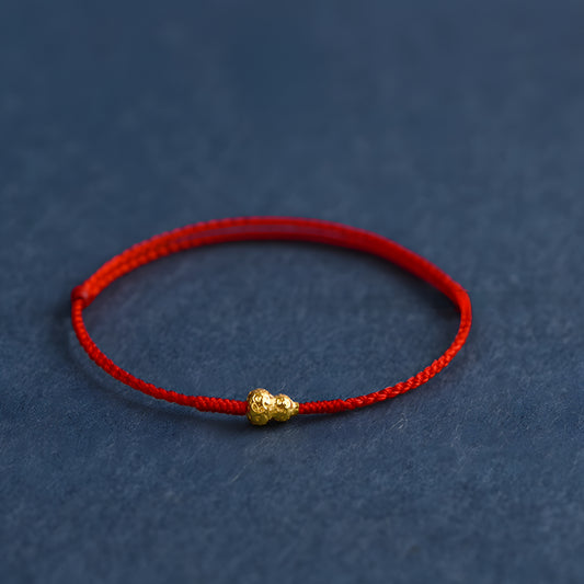 24k Solid 999 Gold Lucky Gourd Red Rope Bracelet for Men and Women Blessing and Peace Braided Bracelet