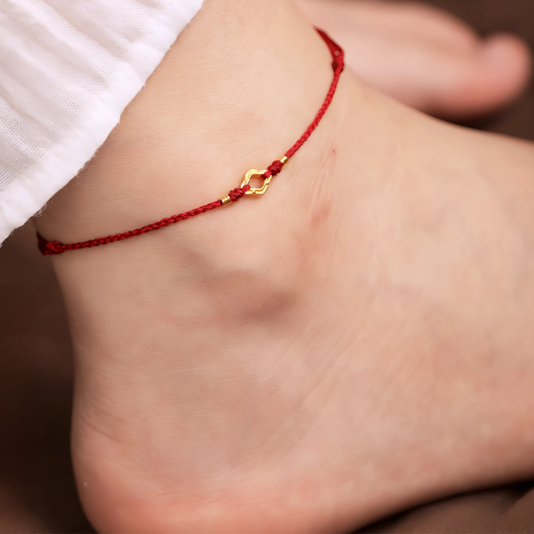 24k Solid 999 Gold Blessing Auspicious Cloud Pendant with Red String Braided Rope Bracelet for Good Luck