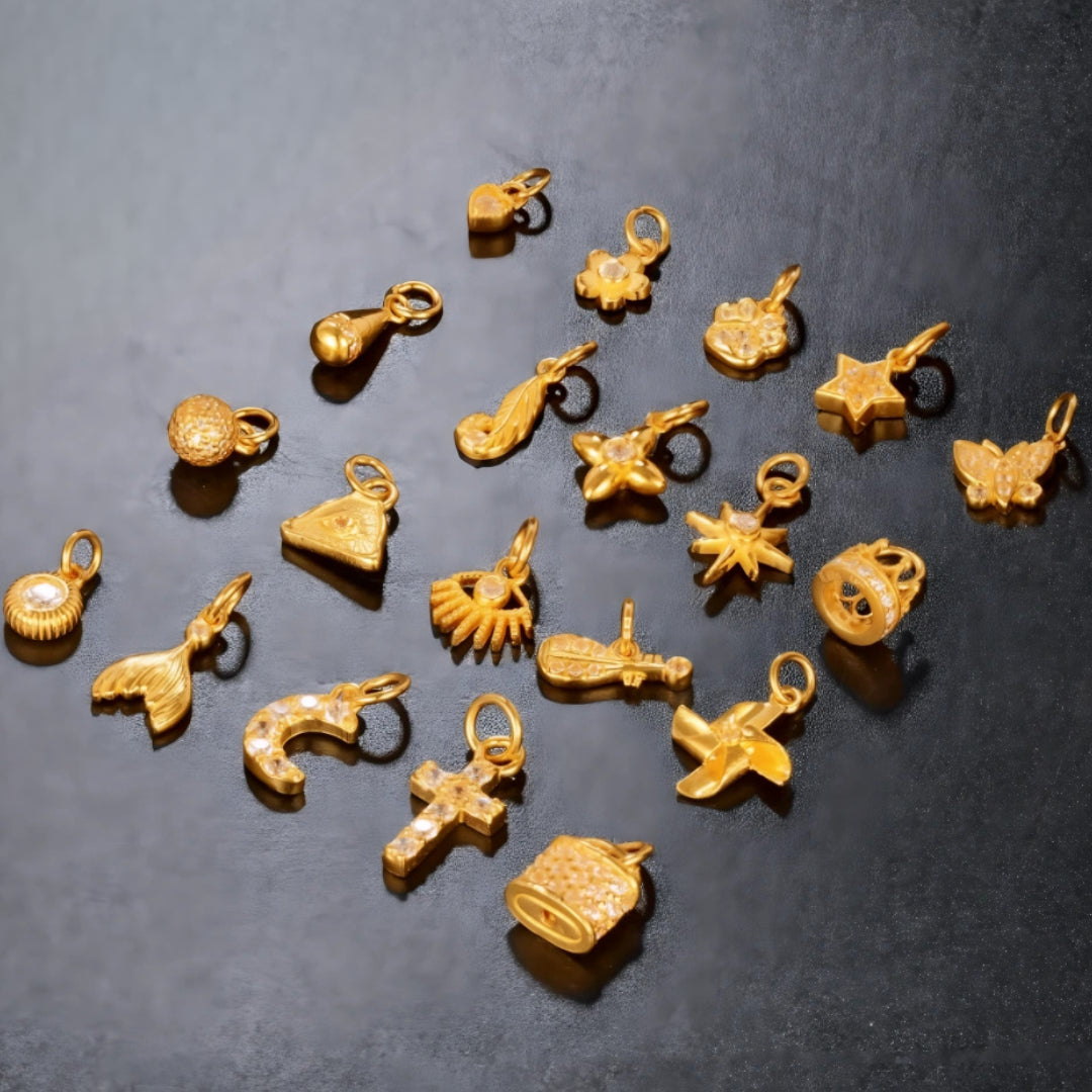 24k Pure 999 Gold Moissanite Star Moon Butterfly Gourd Small D.I.Y Charm