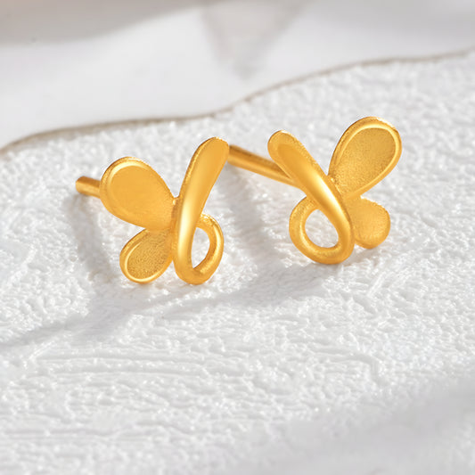 24k Real 999 Gold Butterfly Stud Earrings