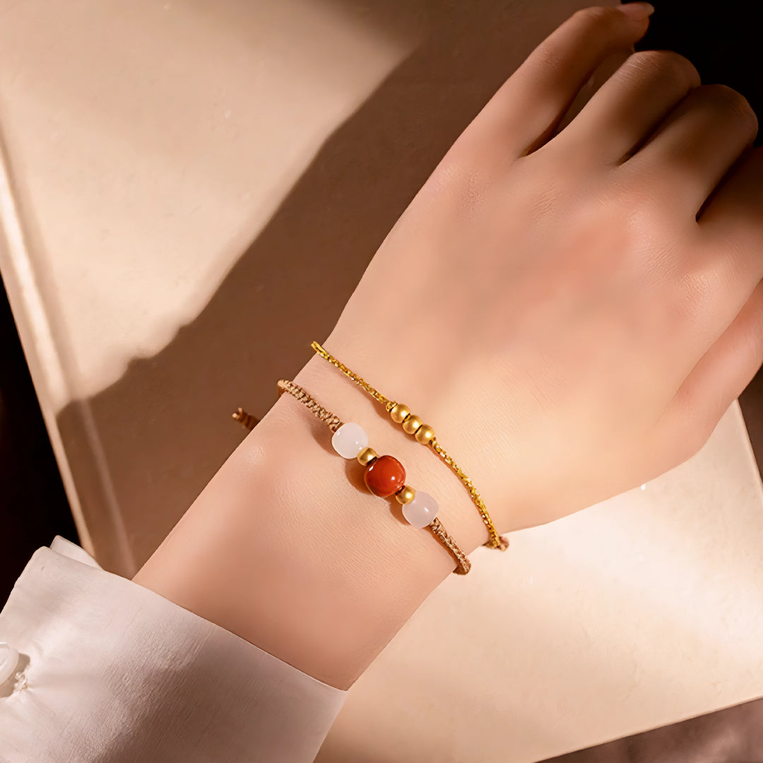 24k Pure 999 Gold Lucky Beads Cube with Golden Rope Bracelet