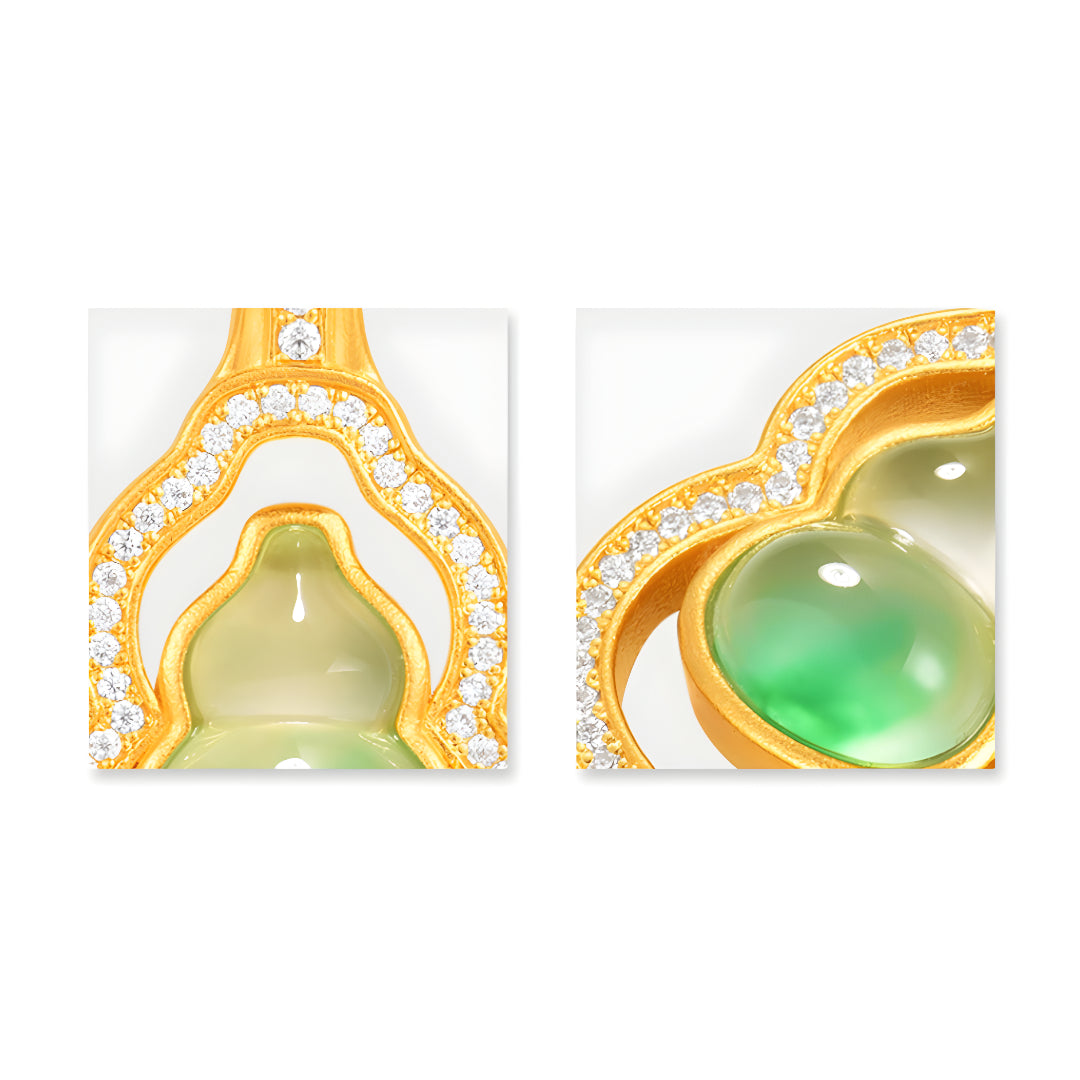 24K Gold Jade Lucky Gourd Pendant with Necklace - Gypsophila Co.