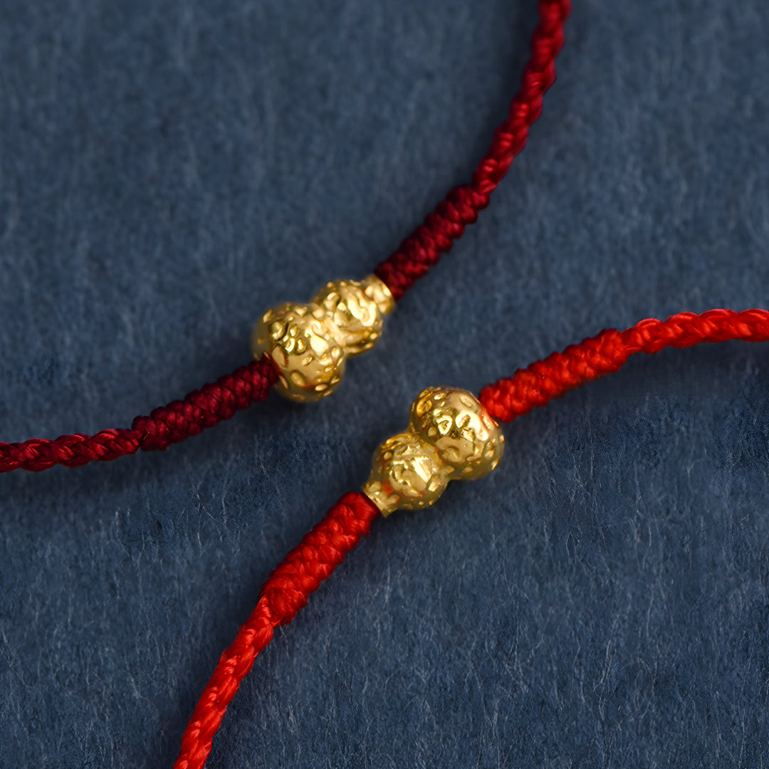 24k Solid 999 Gold Lucky Gourd Red Rope Bracelet for Men and Women Blessing and Peace Braided Bracelet