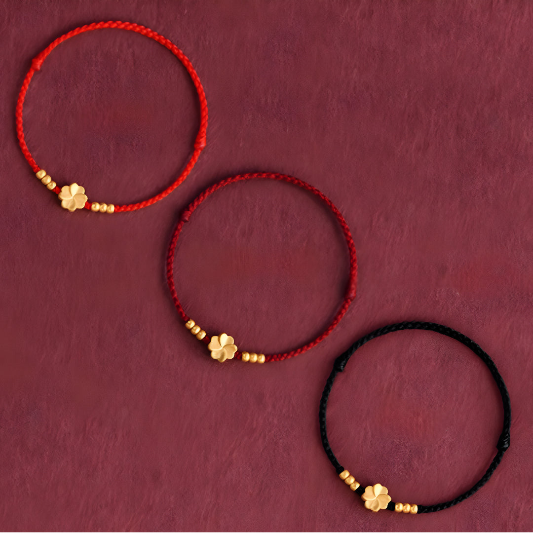 24k Solid 999 Gold Lucky Clover Charm Pendant with Red Rope Bracelet for Men and Women Blessing Braided Bracelet
