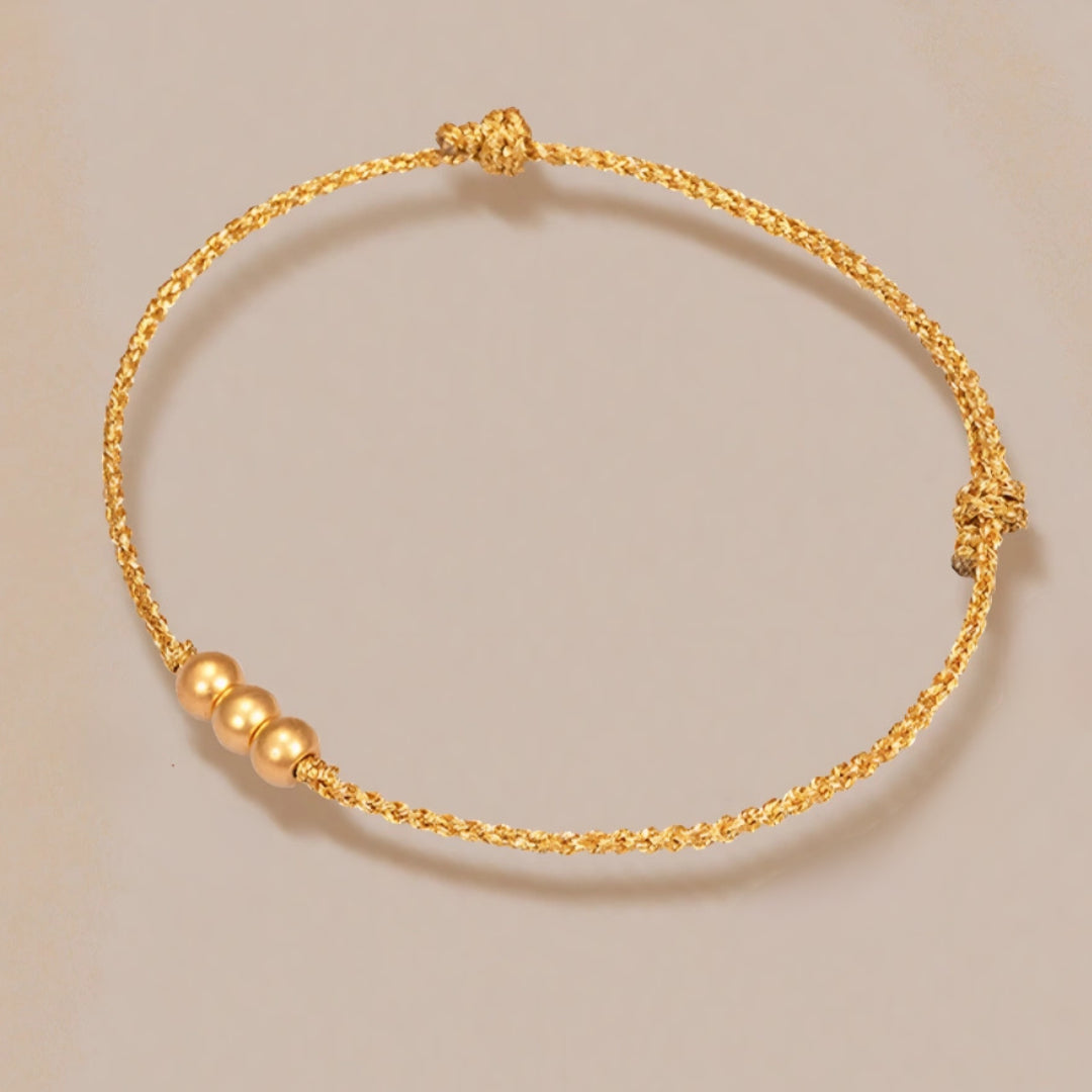 24k Pure 999 Gold Lucky Beads Cube with Golden Rope Bracelet