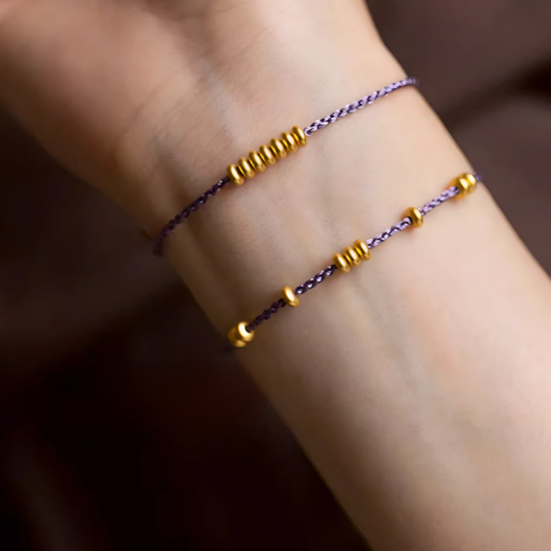 24k Pure 999 Gold Lucky Beads with Red Rope Bracelet