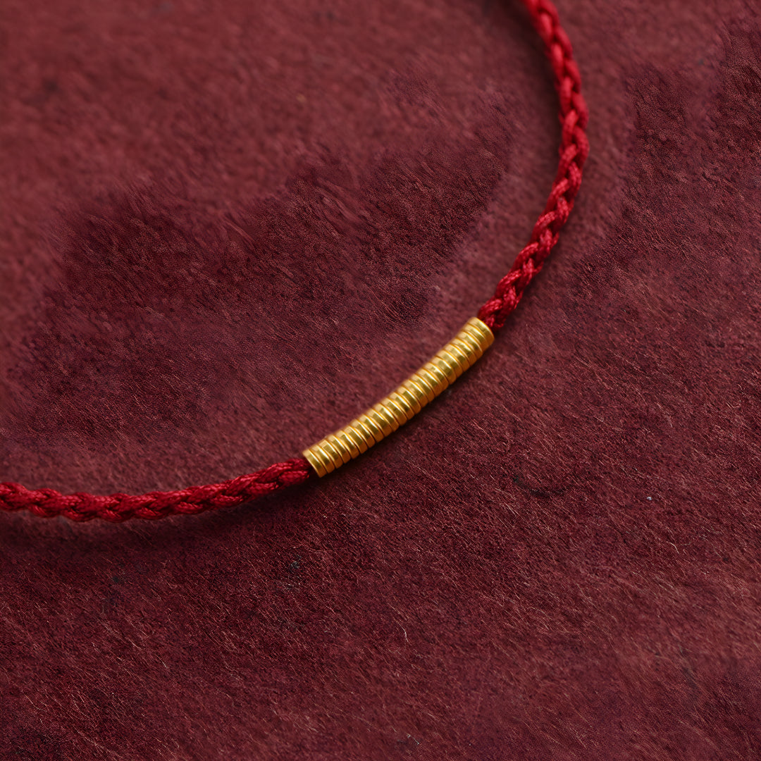 24k Mini 999 Gold Beads Red Rope Good Luck Bracelet for Men and Women Blessing Braided Bracelet