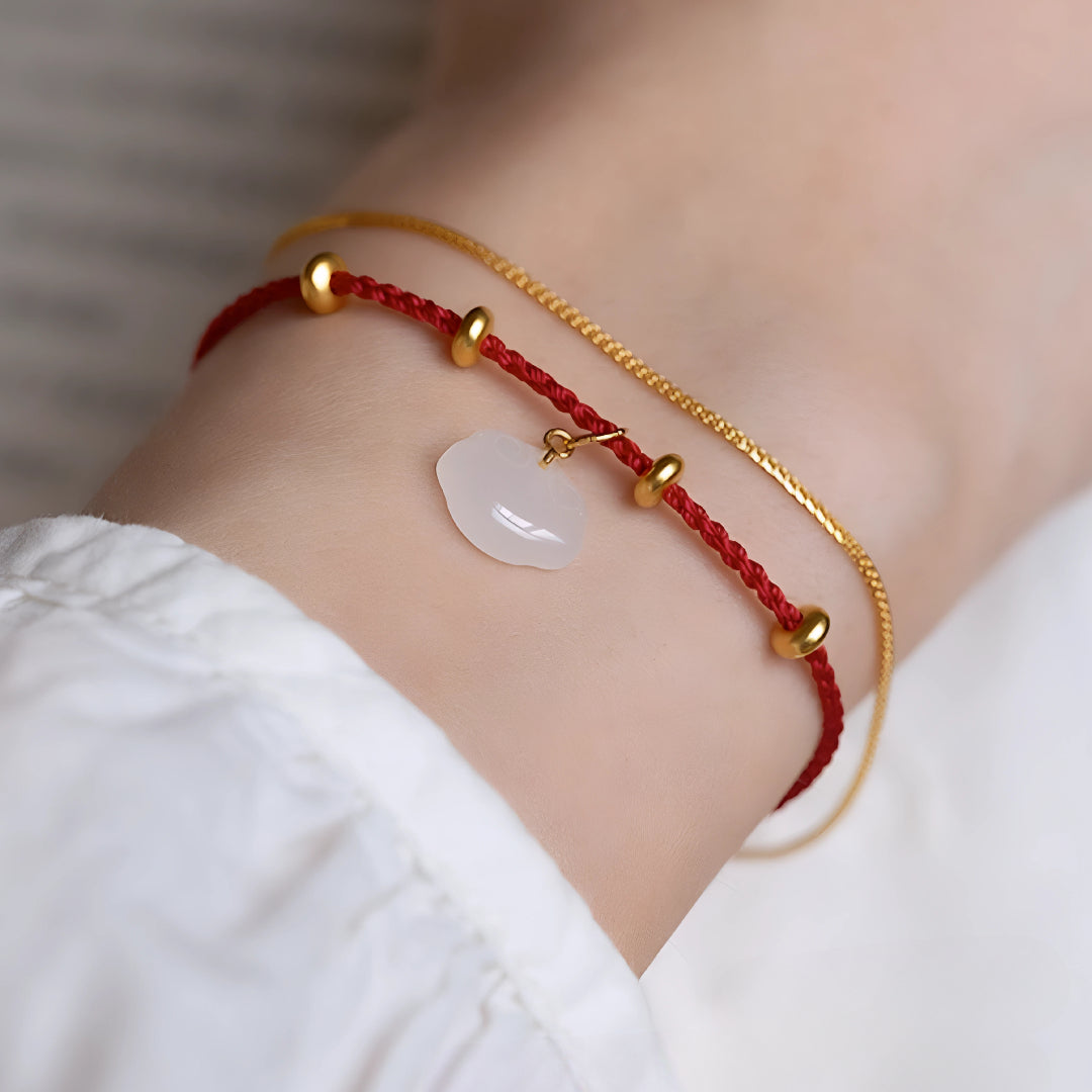 24k Pure 999 Gold Braided red Rope Gold Chain Double Dual Layer Bracelet