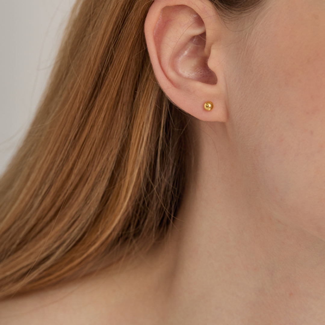 18k Real Gold Ball Bead Stud Earrings
