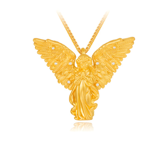 24K Real Gold Eternal Zircon Wing Angel Gold Pendant