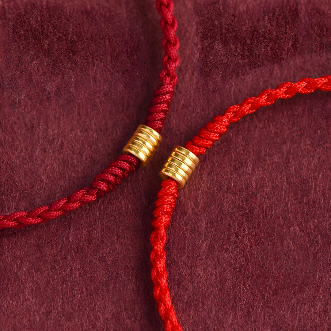 24k Solid Gold 999 Gold Round Circle beads Red Rope Braided Bracelet Men and Women Bracelet
