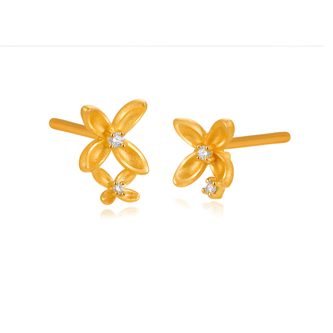24K Real Gold Solid Osmanthus Flower Stud Earrings